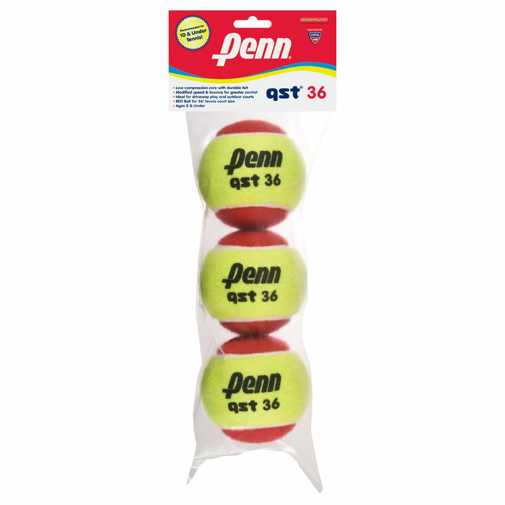 Penn QST 36 Quick Start Red Junior Tennis Balls 3 Pack 3 Penn QST 36 Quick Start Red Junior Tennis Balls 3 Pack