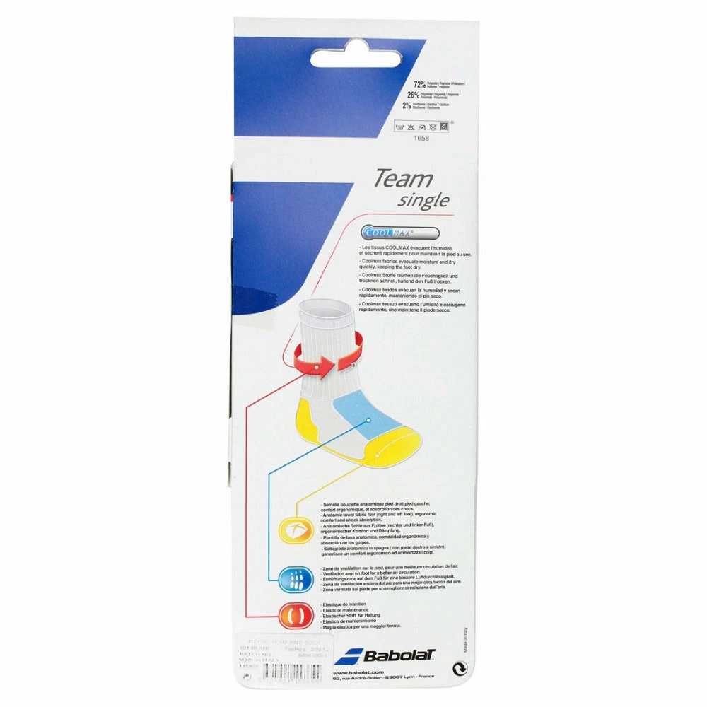 Babolat Team Single Socks With CoolMax (White) For Tennis Or Badminton 5 Babolat Team Single Socks With CoolMax (White) For Tennis Or Badminton - Image 3