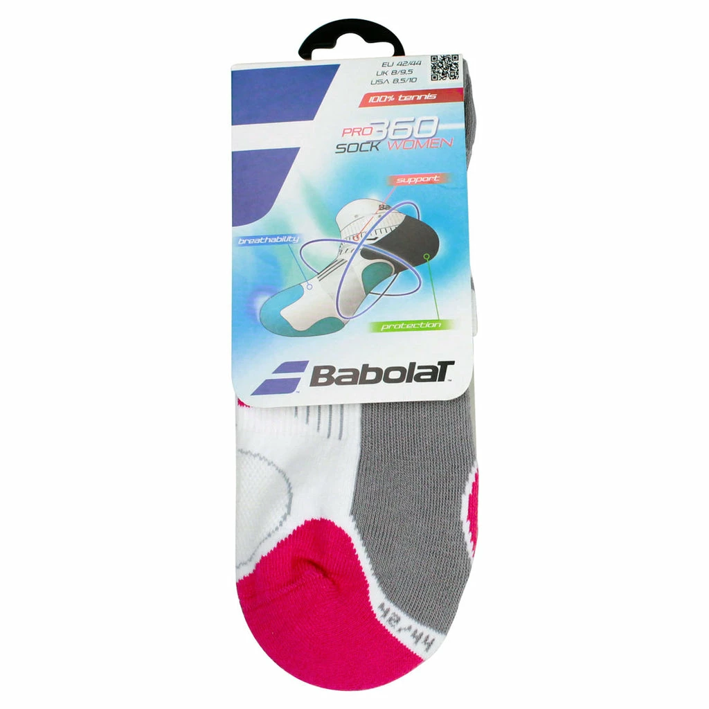 Babolat Women's Pro 360 Sock (White/Pink) 3 Babolat Women's Pro 360 Sock (White/Pink)