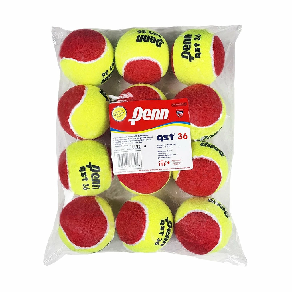 Penn QST 36 Quick Start Red Junior Tennis Balls 12 Pack 3 Penn QST 36 Quick Start Red Junior Tennis Balls 12 Pack