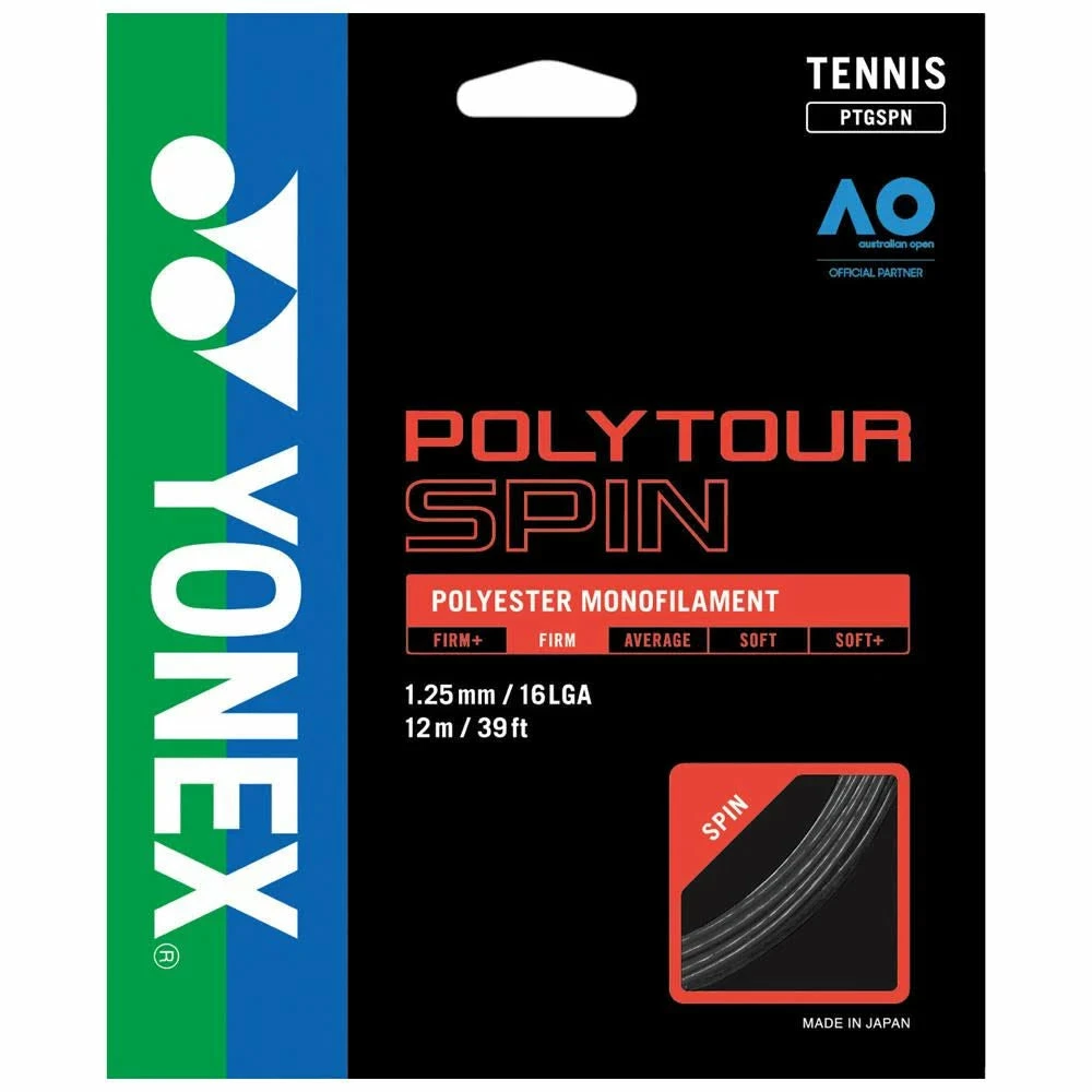 Yonex Poly Tour Spin 16L Tennis String (Black) 3 Yonex Poly Tour Spin 16L Tennis String (Black)